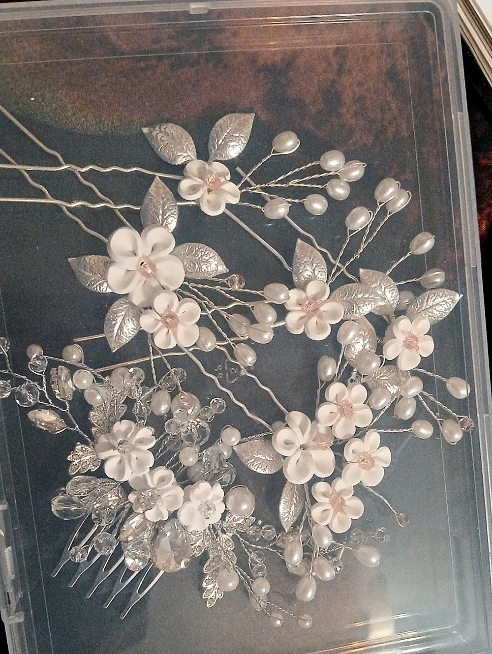 Bridal Floral Hair Accessories in White & Silver Like New